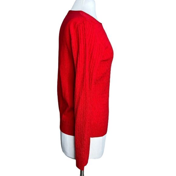 Laura scott Red Cable Knit Notched Scoop Neck Henley Style Pullover Sweater - Picture 5 of 7